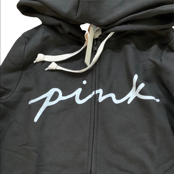 PINK Black Set. Full Zip with Hood Sweater and Pants with Logo Size XS New - Picture 2 of 4